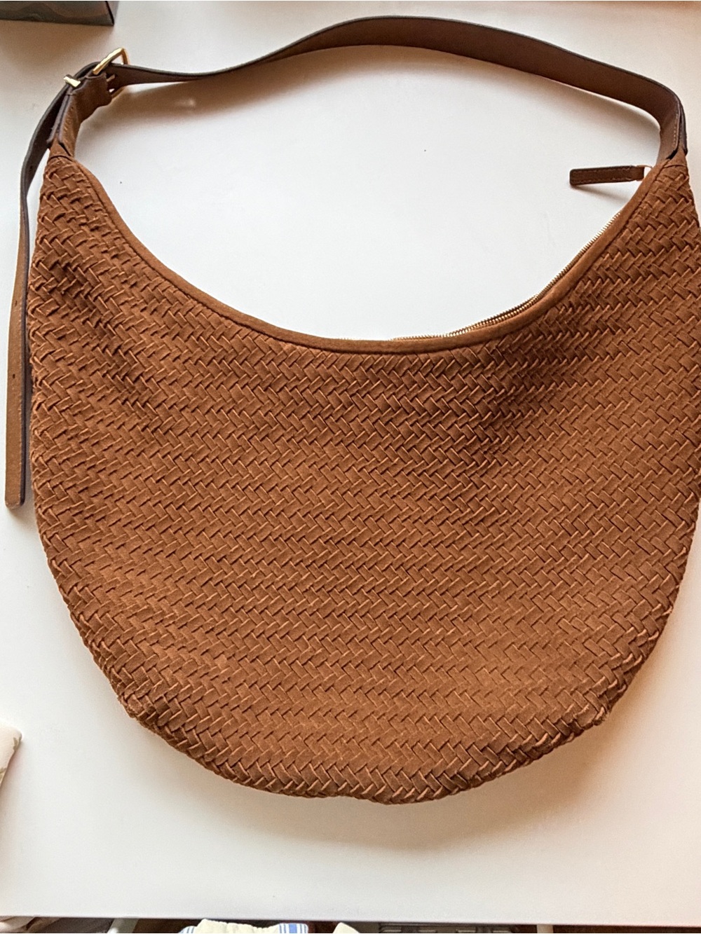 Madewell Woven Crescent Crossbody in Tan Brown